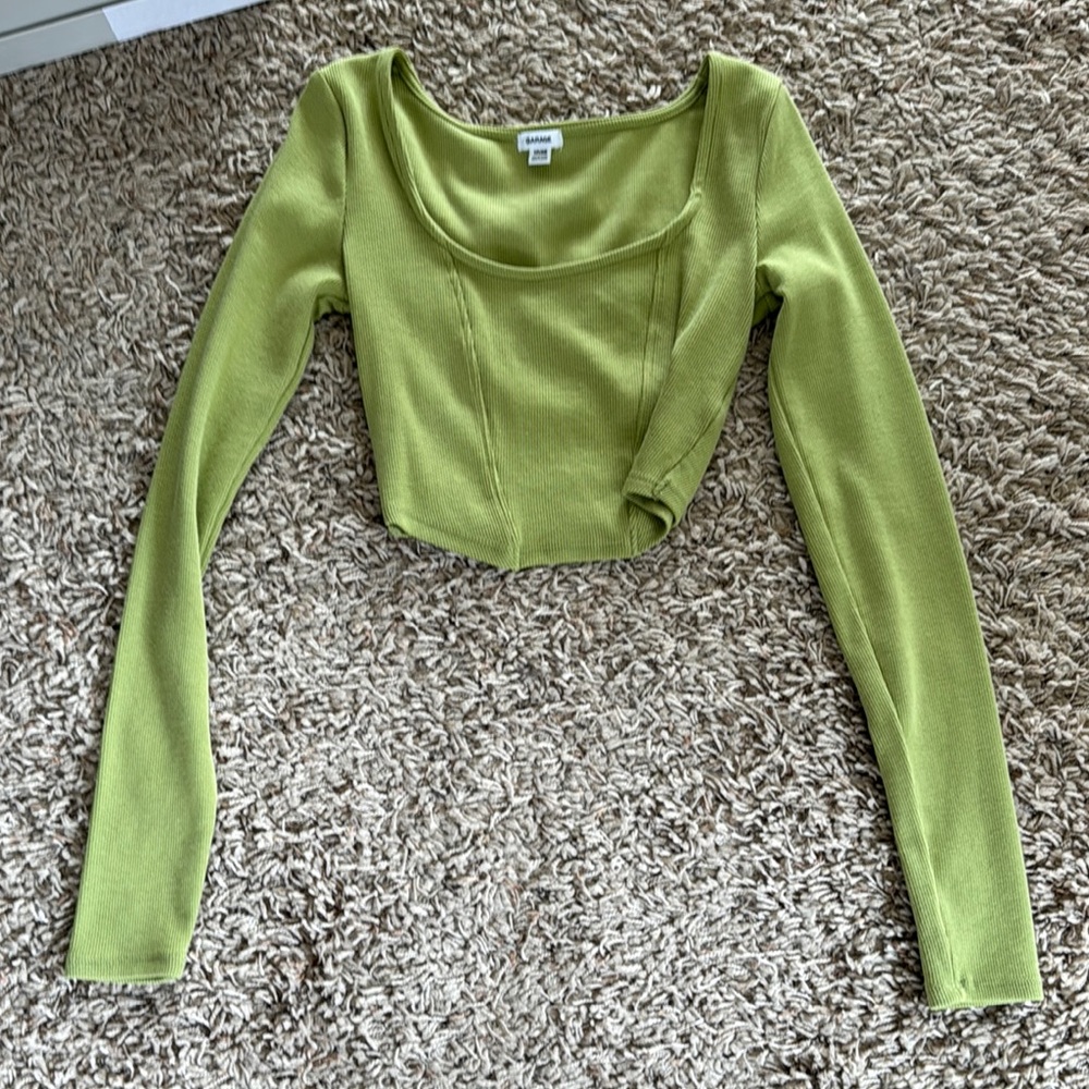 Garage Green Fitted Crop Blouse